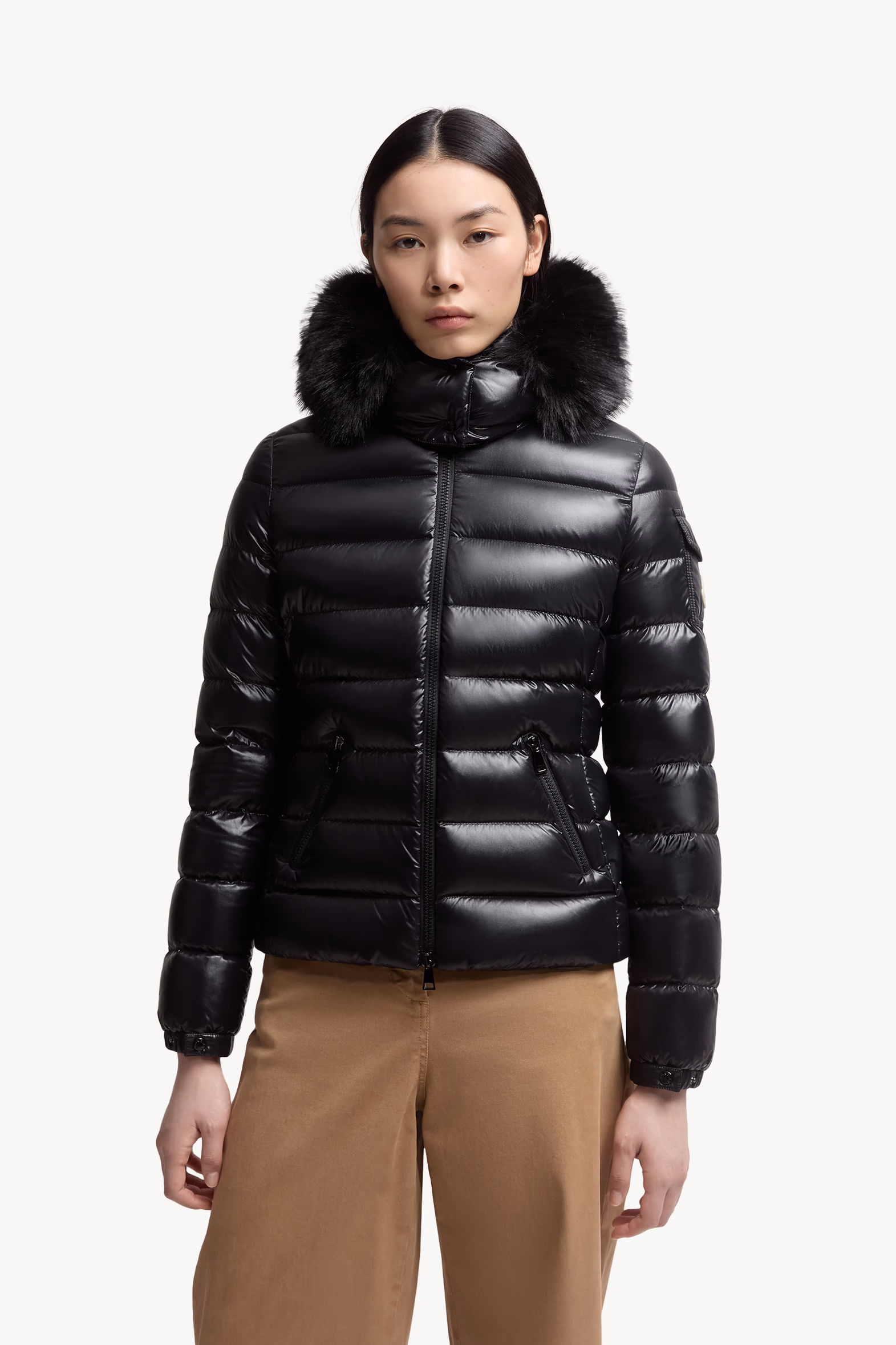 Badyf Faux Fur-Trimmed Hooded Short Down Jacket Women Black Moncler 3